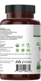 Close up of Brieofood Organic Aloe Vera supplement nutrition facts