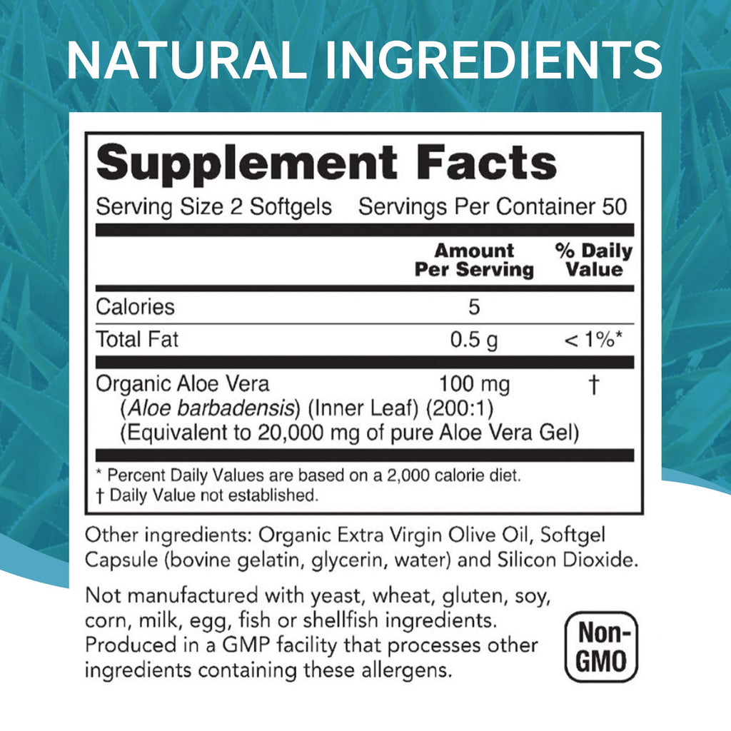 Close up of NutriWorth aloe vera softgels dietary supplement