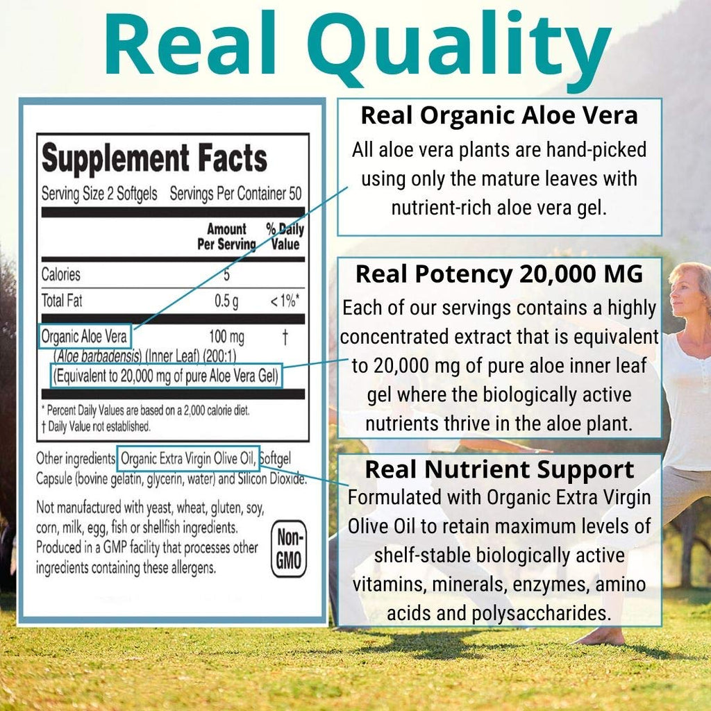NutriWorth aloe vera softgels side view showing ingredients