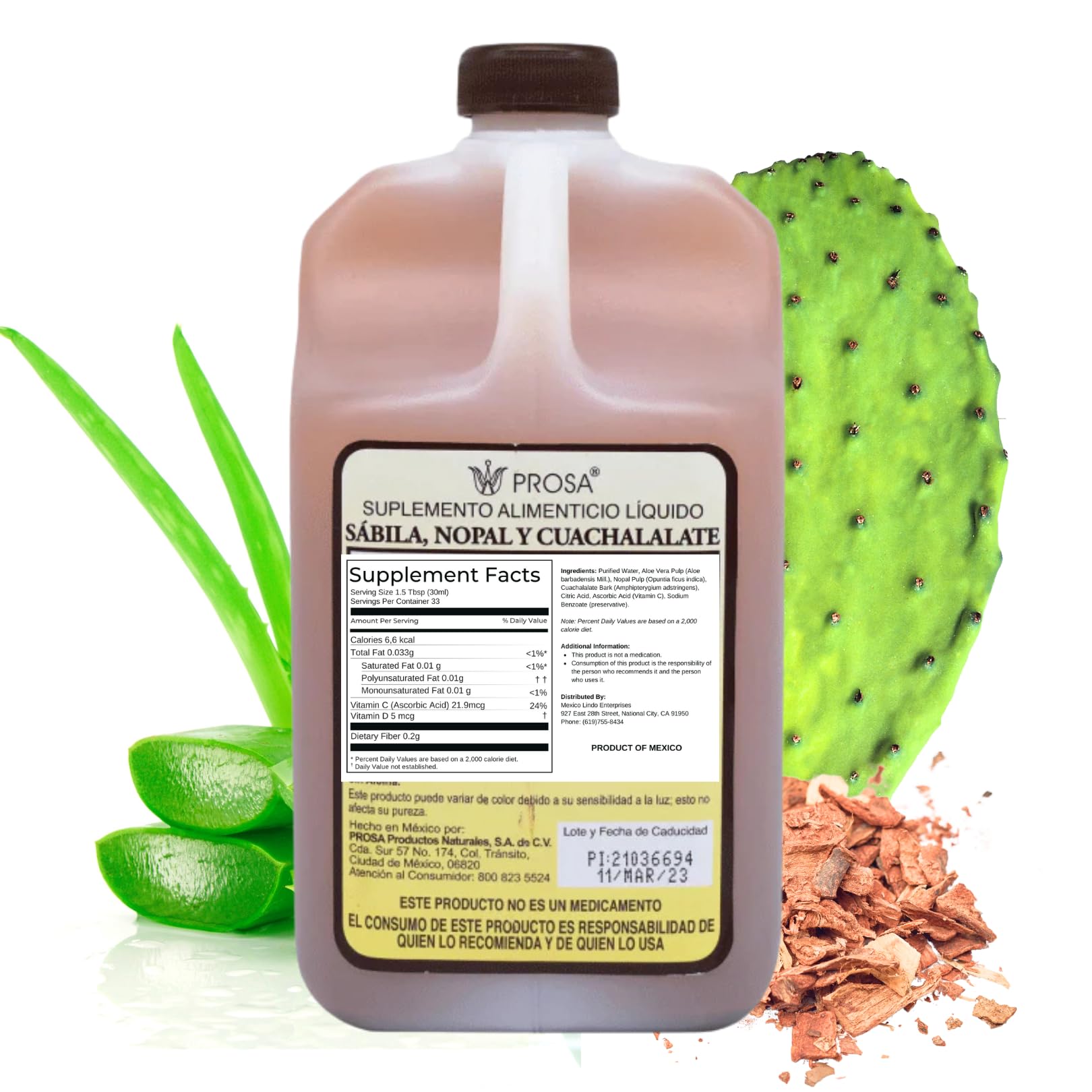 Yerbero Prosa herbal supplement bottle side profile showing ingredient list