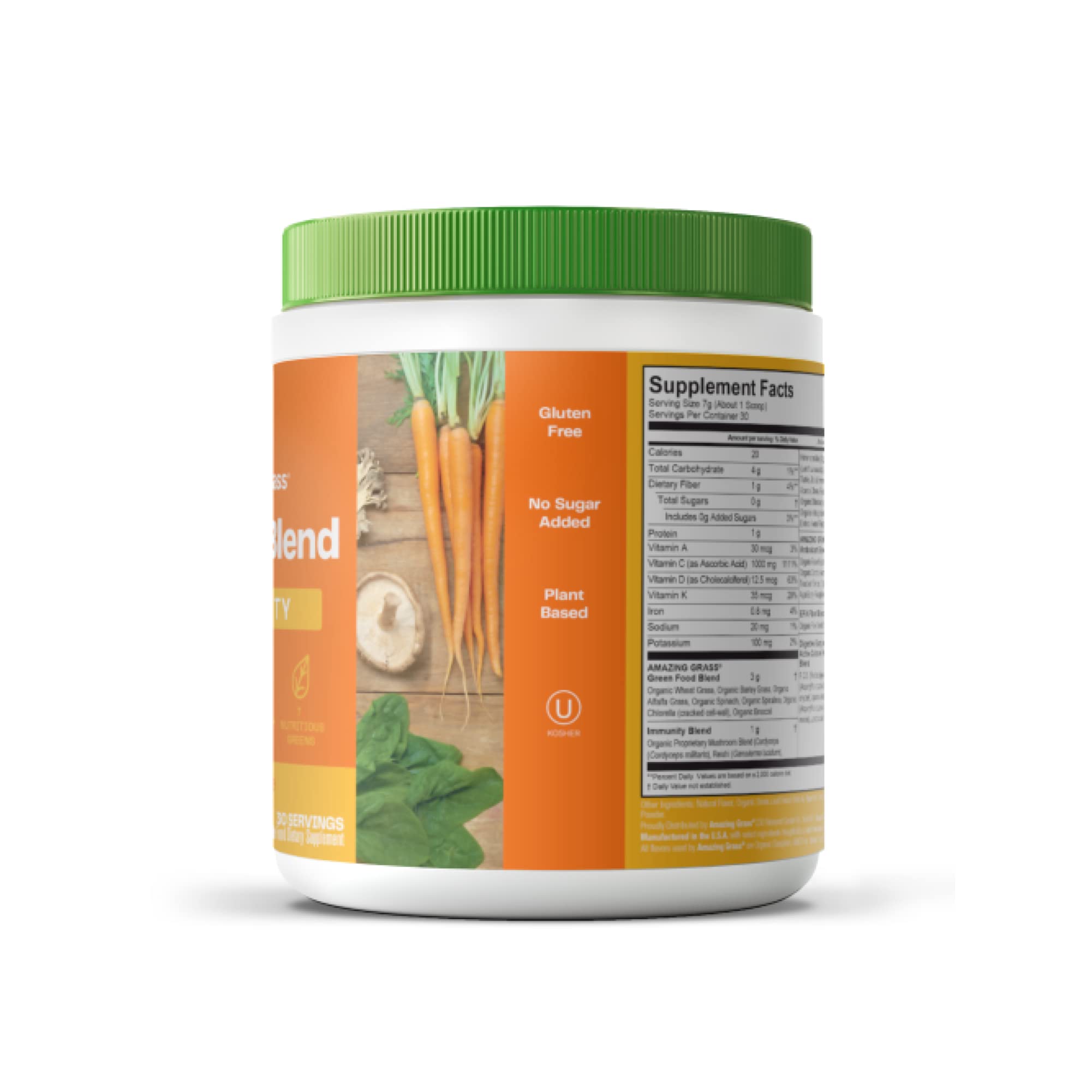 Amazing Grass Immunity powder label showing ingredient highlights