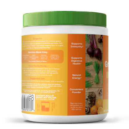 Amazing Grass Greens Blend Tangerine powder texture close up