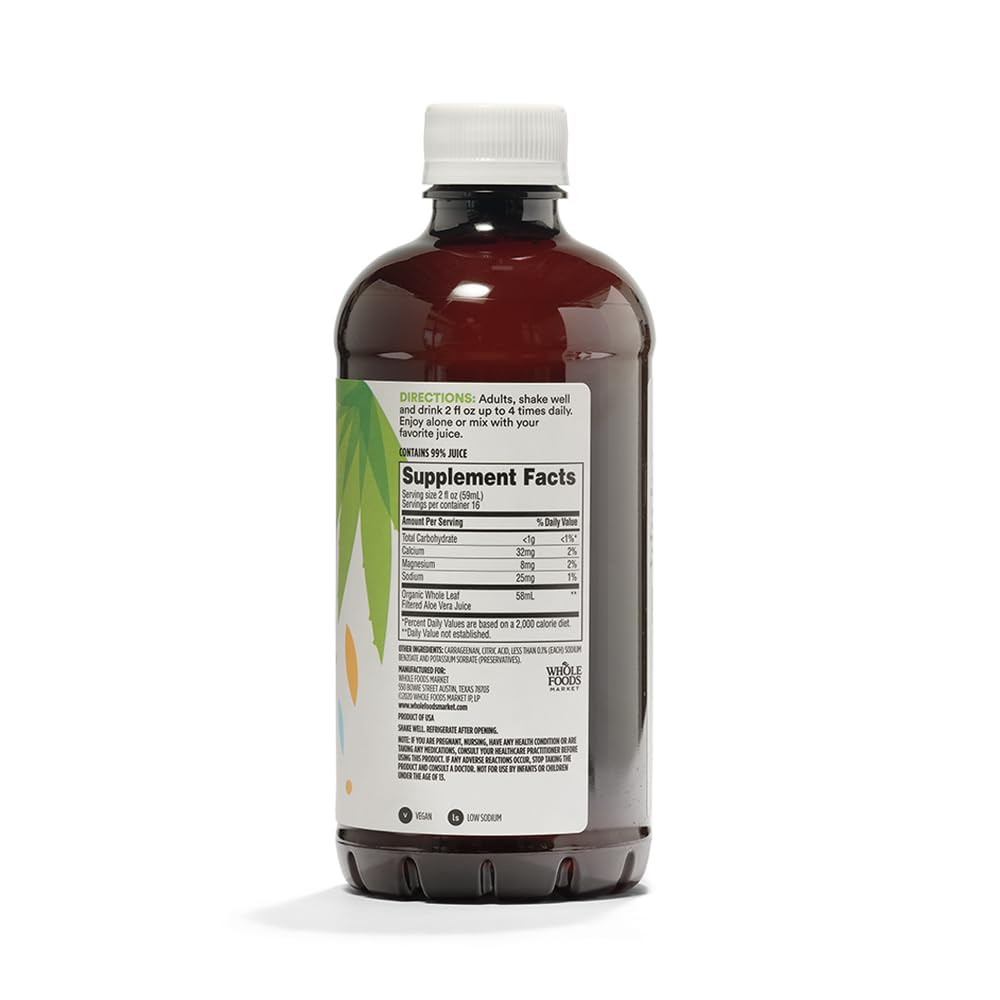 Side profile of 365 Whole Foods Market Aloe Vera dietary supplement