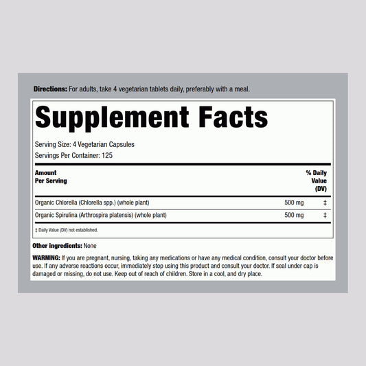 Piping Rock Chlorella Spirulina supplement label details