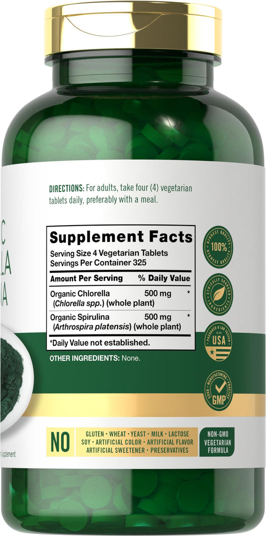 Carlyle Organic Chlorella Spirulina 50/50 blend supplement label