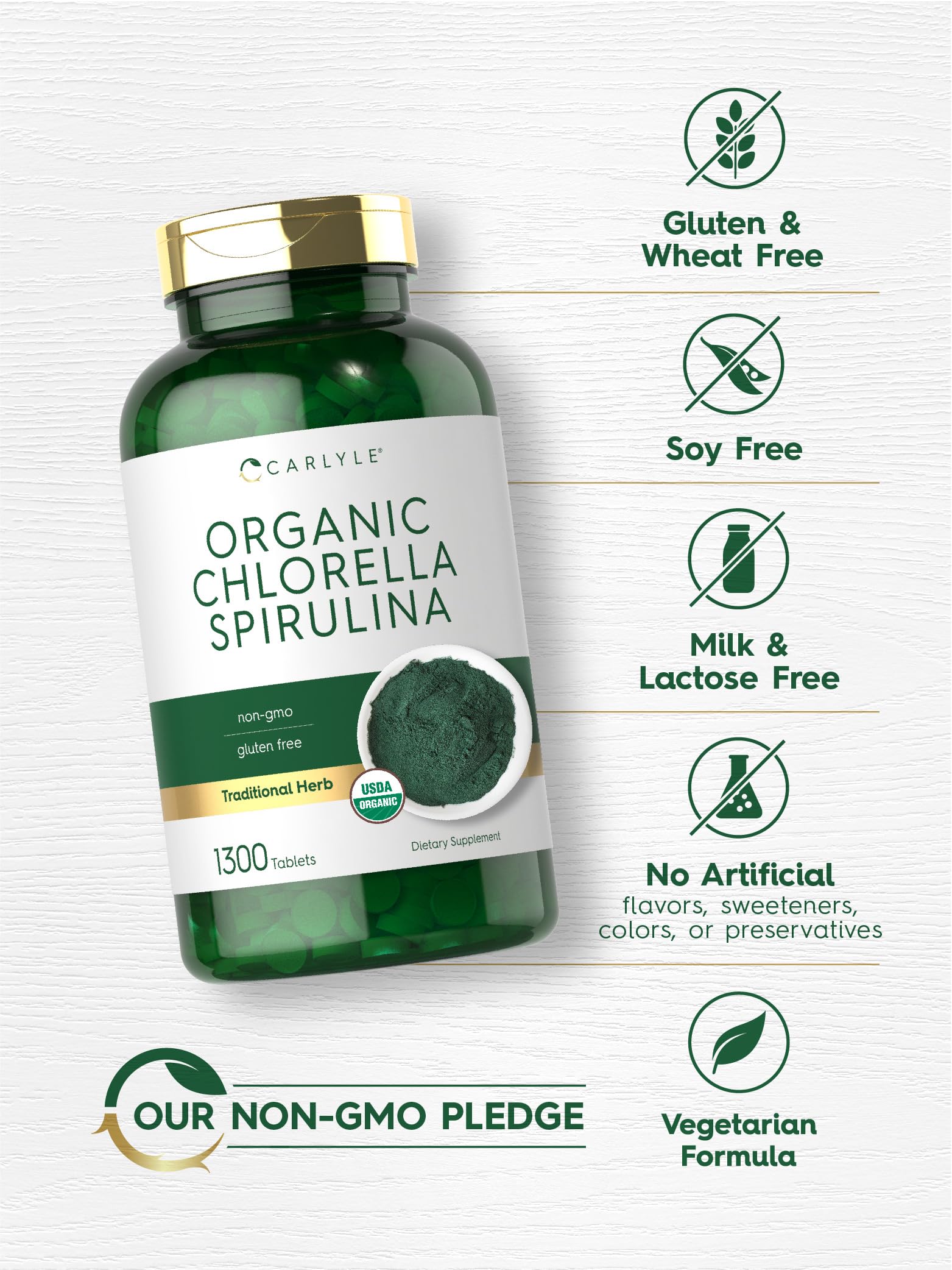 Carlyle Organic Chlorella Spirulina dietary supplement packaging details
