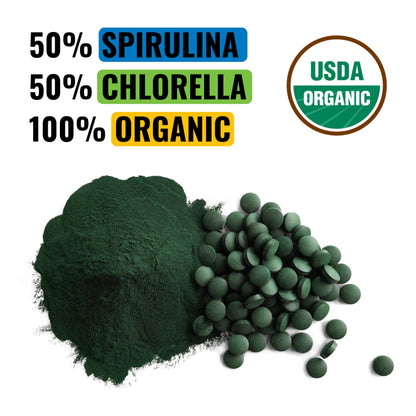 Nutrient dense spirulina and chlorella tablets for immune support