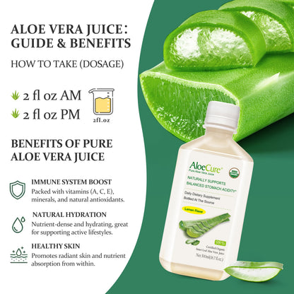Serving suggestion of AloeCure organic aloe vera juice in a glass
