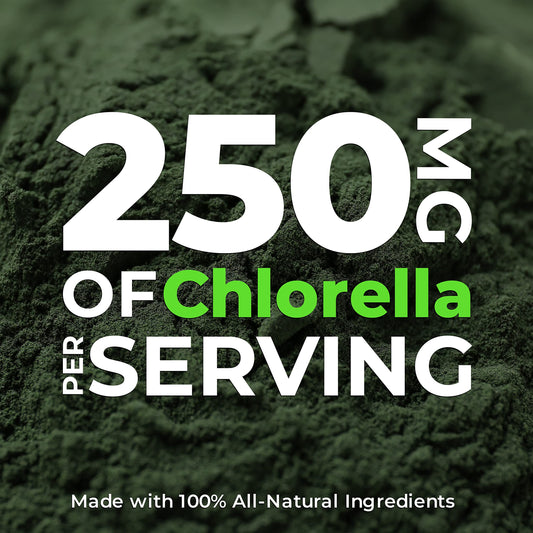 Close up of 50/50 organic chlorella and spirulina vegan tablets