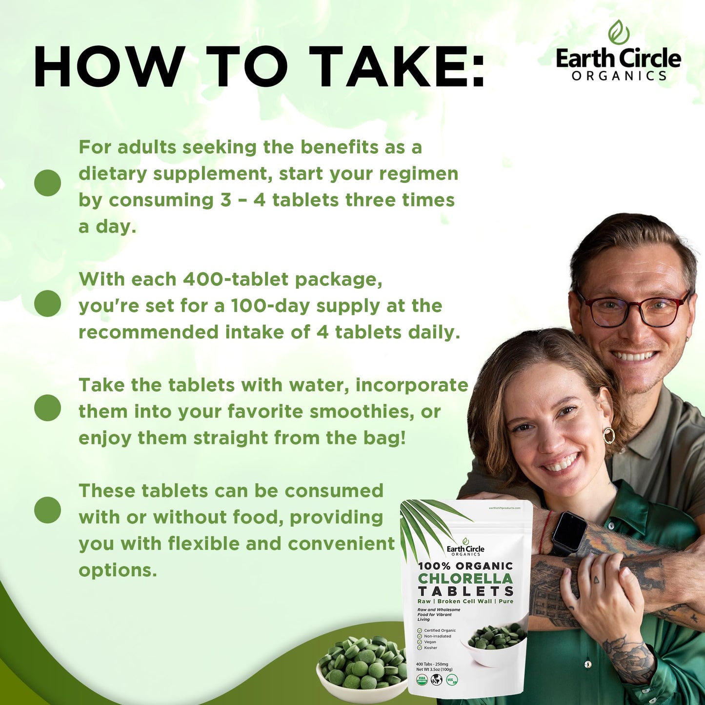 Organic chlorella and spirulina blend tablets for immune support