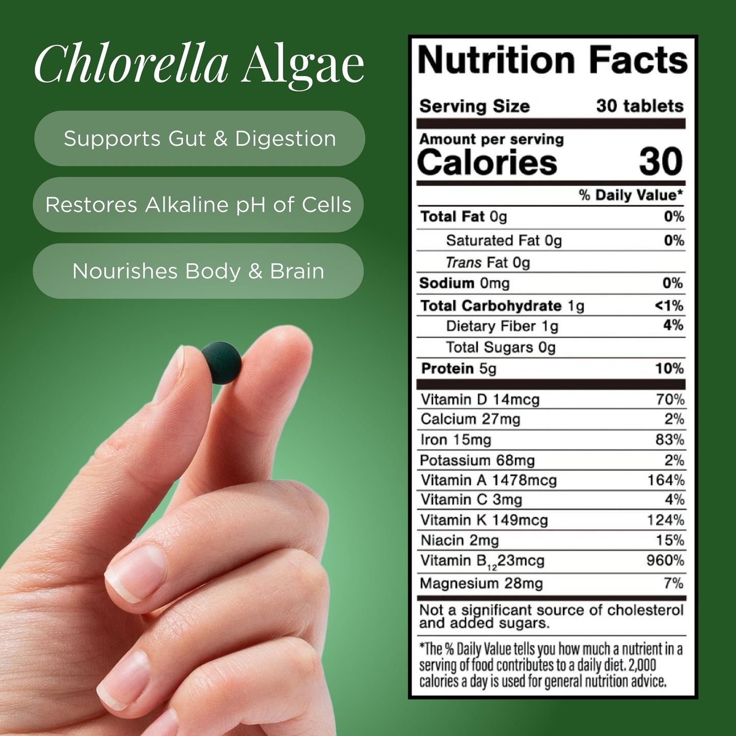 Organic Chlorella superfood tablets for detox and immune support