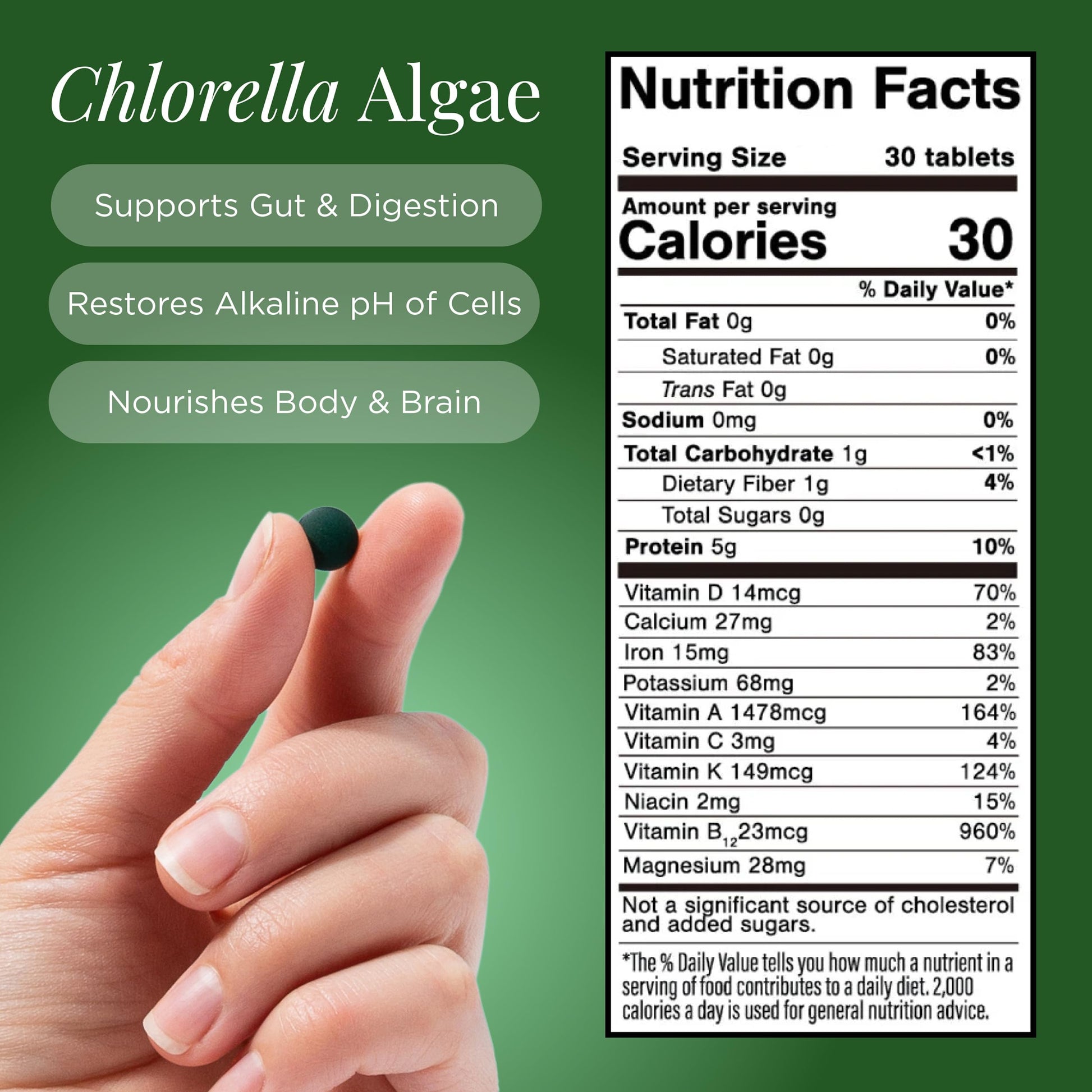 Organic Chlorella superfood tablets for detox and immune support
