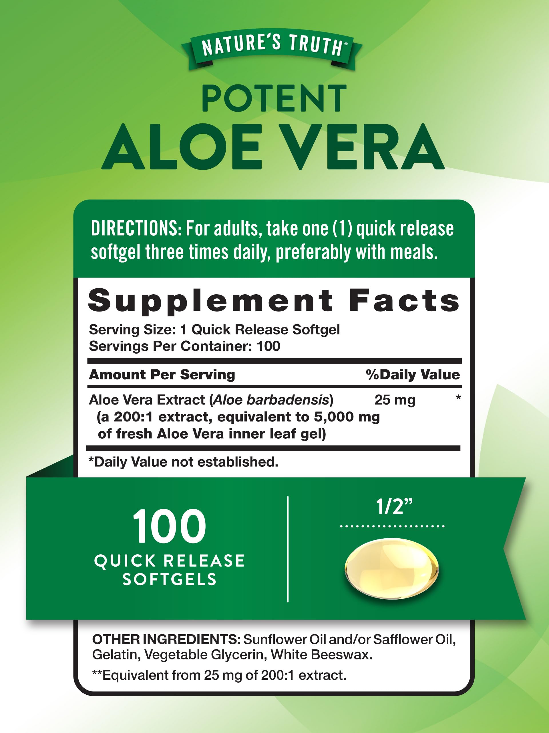 Natures Truth Aloe Vera herbal supplement bottle label
