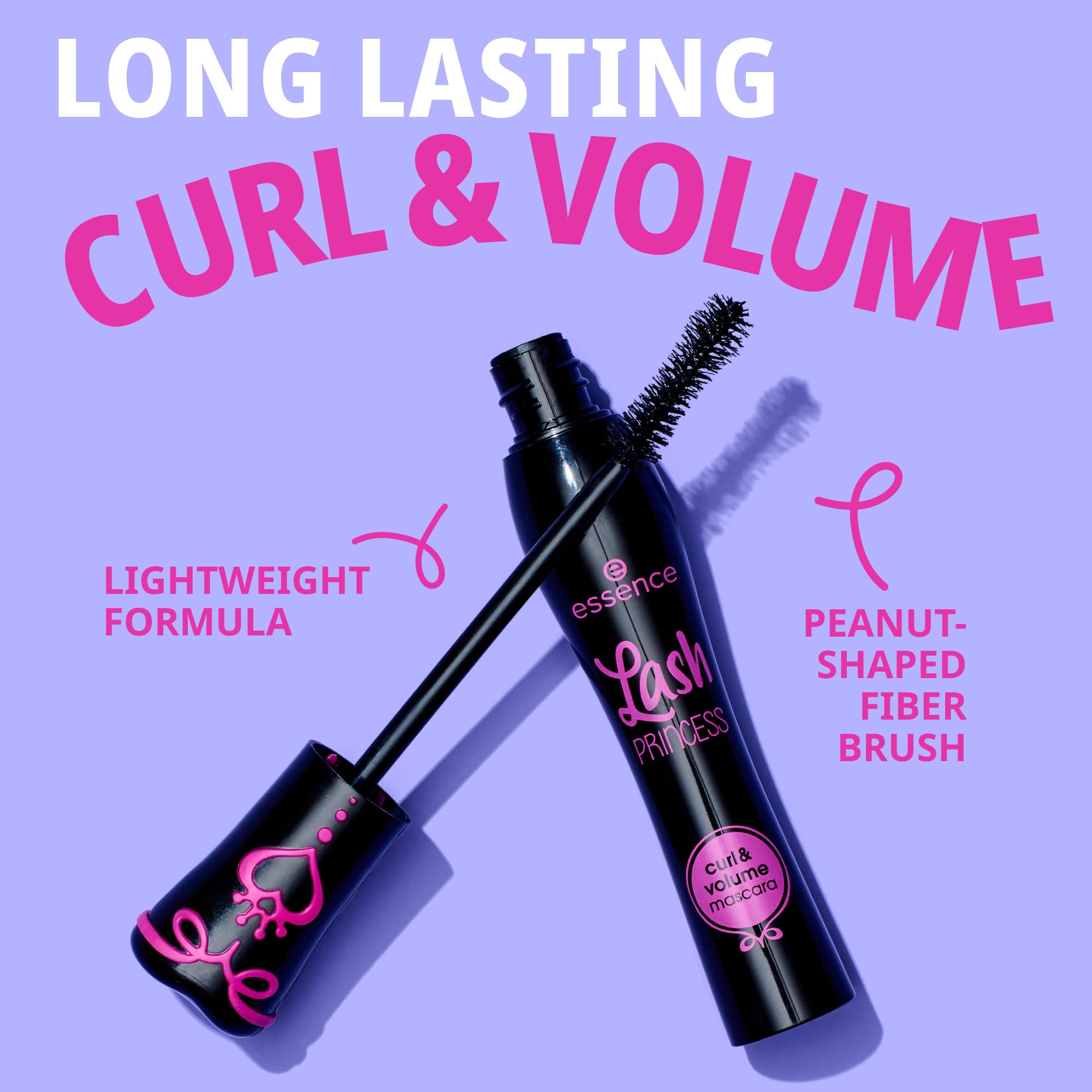 Peanut shaped fiber brush wand of Essence Lash Princess Curl and Volume Mascara