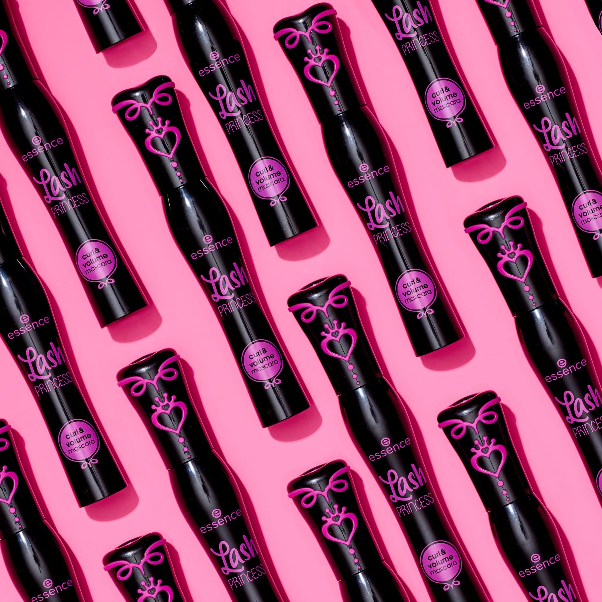 Essence Lash Princess pink and black volumizing mascara standing upright