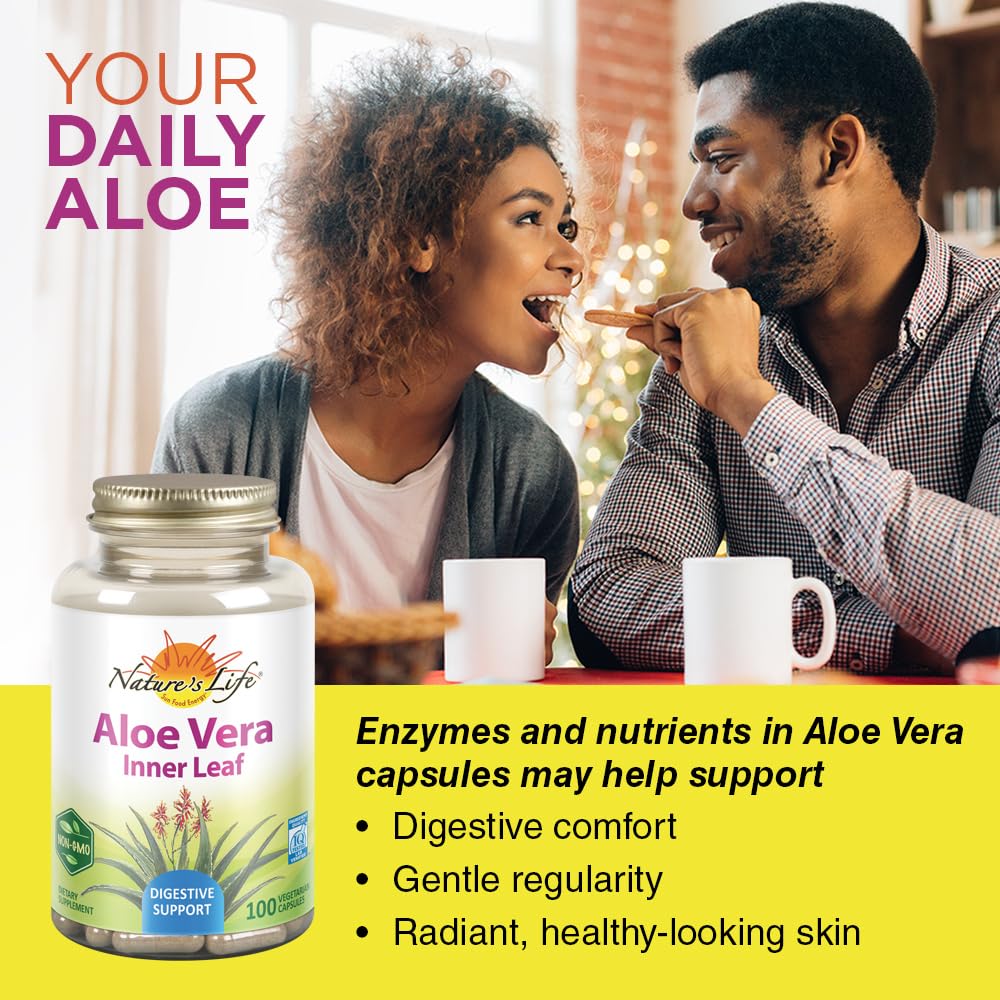 Close up of Nature's Life Aloe Vera vegetarian capsules