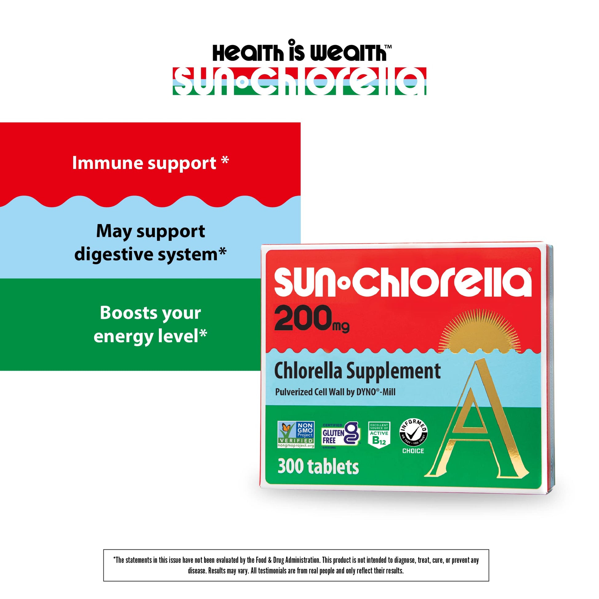 Close up of Sun Chlorella green algae tablets