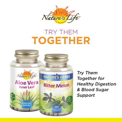 Top view of Nature's Life Aloe Vera 100 count dietary supplement