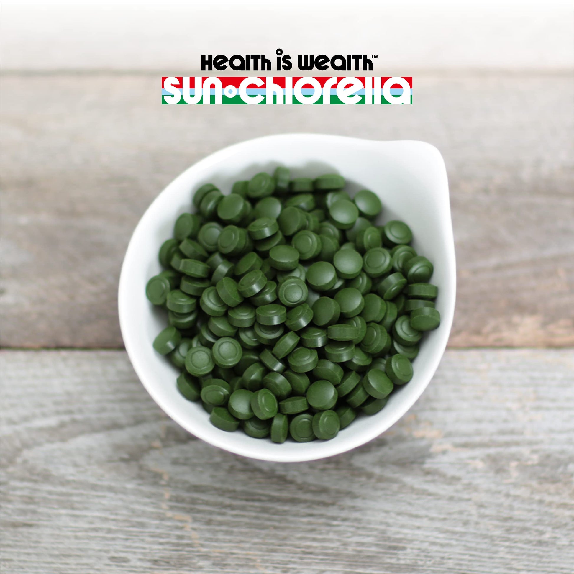 Sun Chlorella branding on authentic import packaging