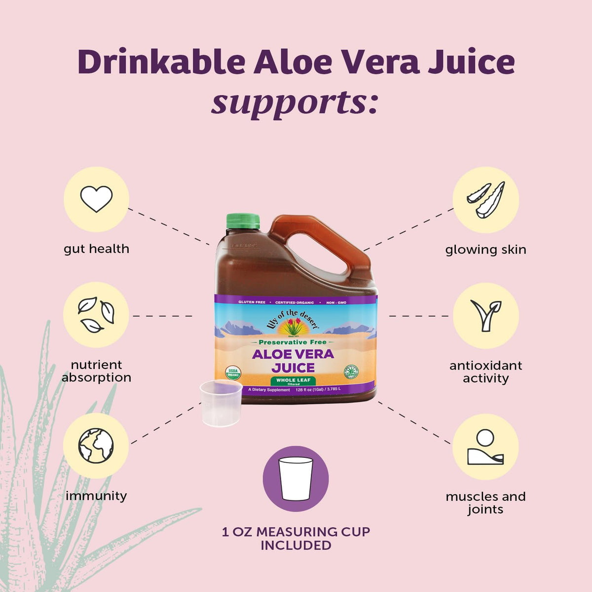 Close up of Lily of the Desert aloe vera juice label details