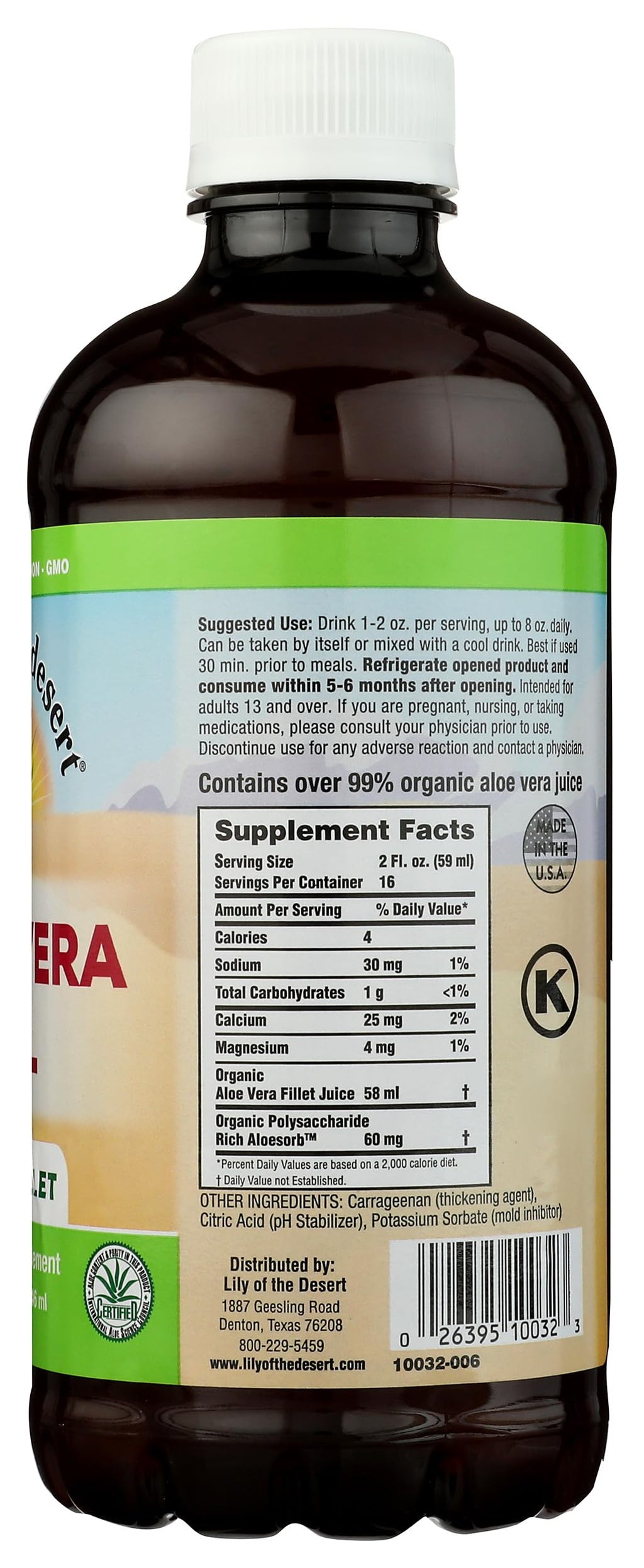 Lily of the Desert inner fillet aloe vera gel nutritional facts and usage directions