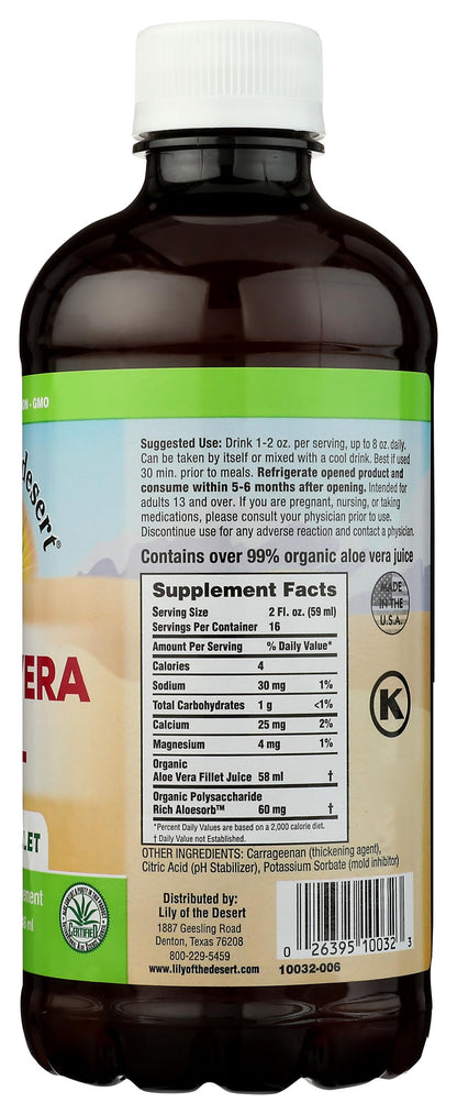 Lily of the Desert inner fillet aloe vera gel nutritional facts and usage directions