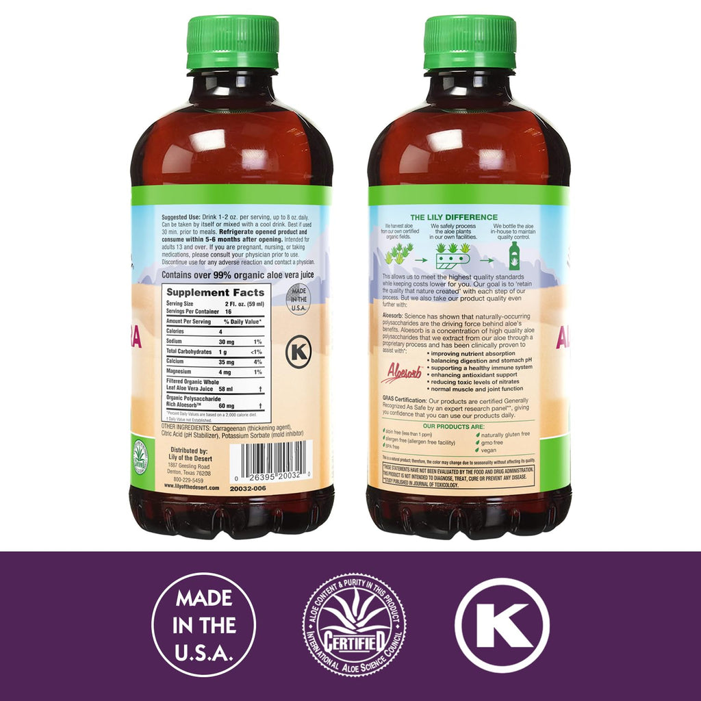 Close up of Lily of the Desert Aloe Vera Gel label details