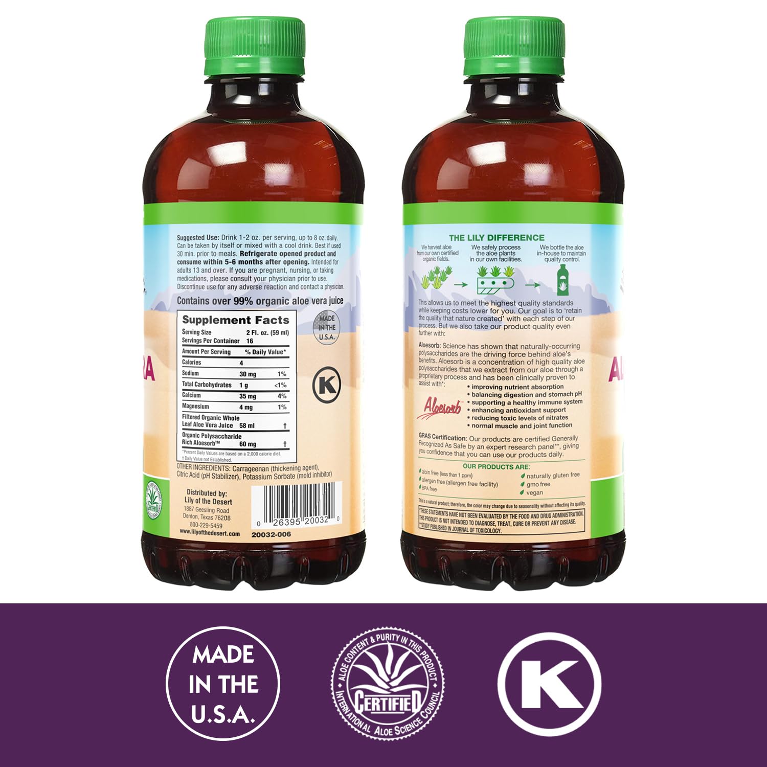 Close up of Lily of the Desert Aloe Vera Gel label details