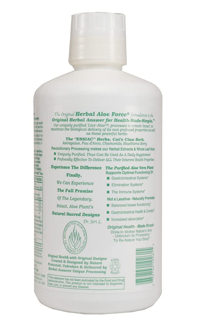 Side view of Herbal Answers Aloe Force bottle displaying ingredient list and adaptogenic herbal blend