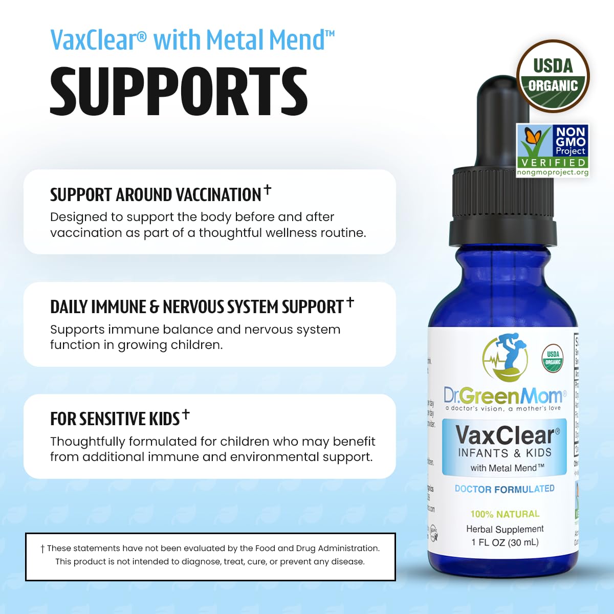 Dr. Green Mom Organic VaxClear certified USDA organic label view