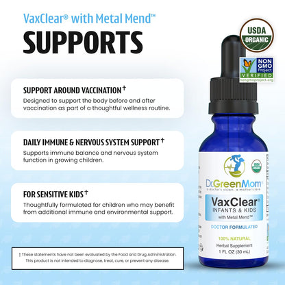 Dr. Green Mom Organic VaxClear certified USDA organic label view