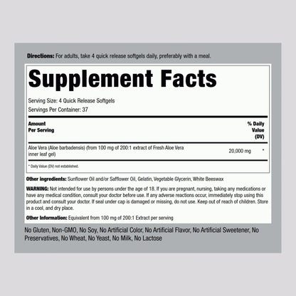 Piping Rock Aloe Vera supplement facts label detail