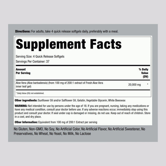 Piping Rock Aloe Vera supplement facts label detail