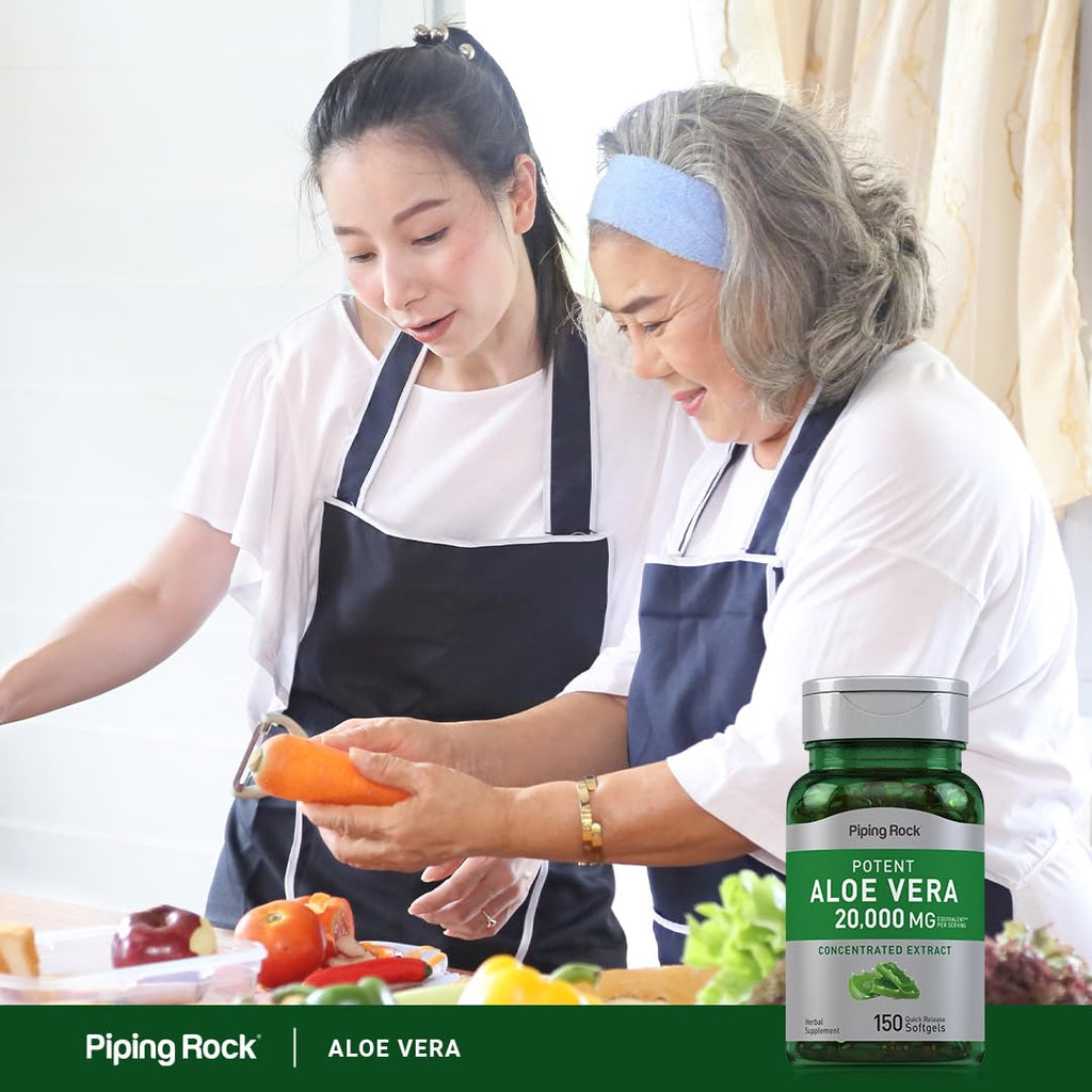 Piping Rock Aloe Vera bottle with non-GMO and gluten-free label