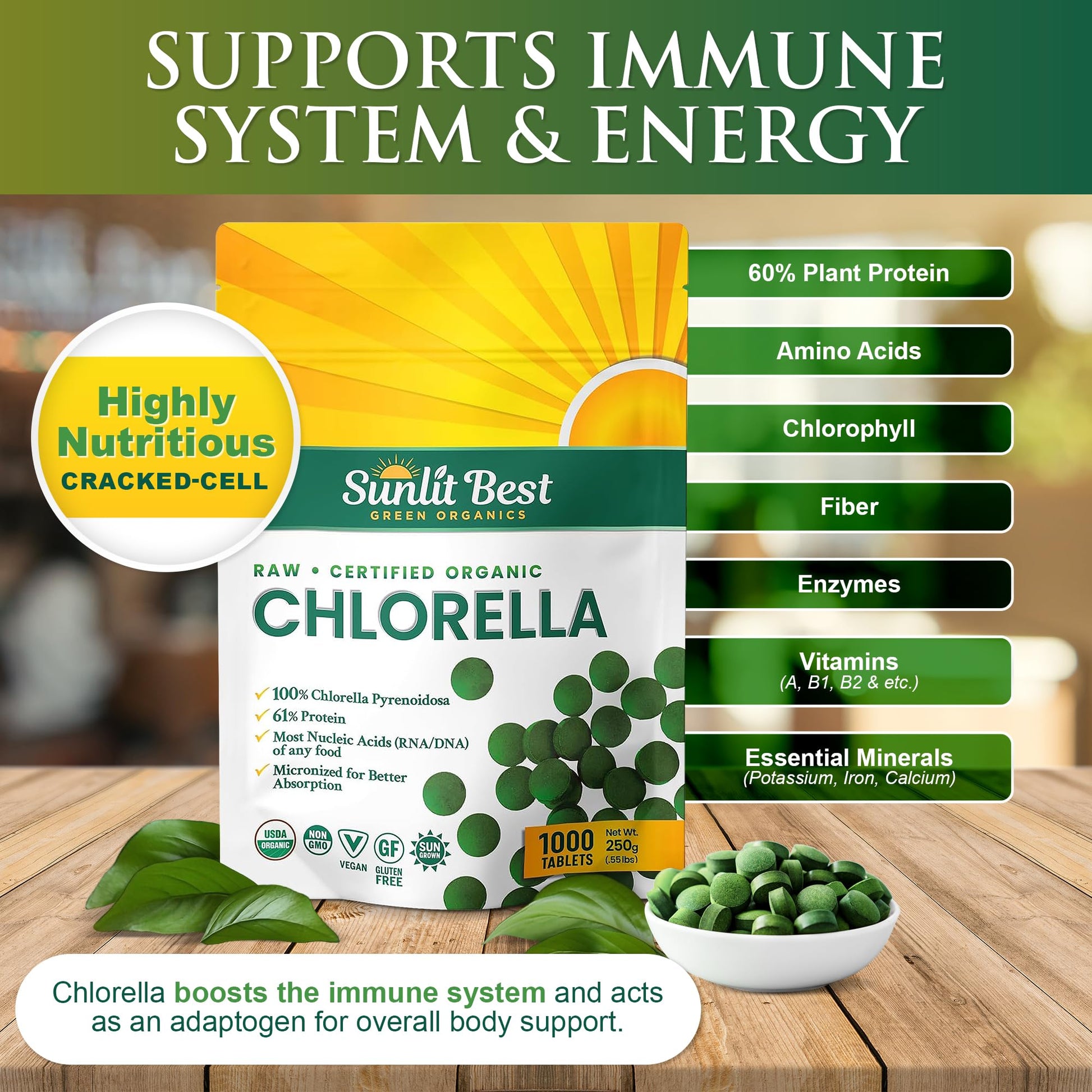 Sunlit Best organic chlorella supplement nutritional facts label