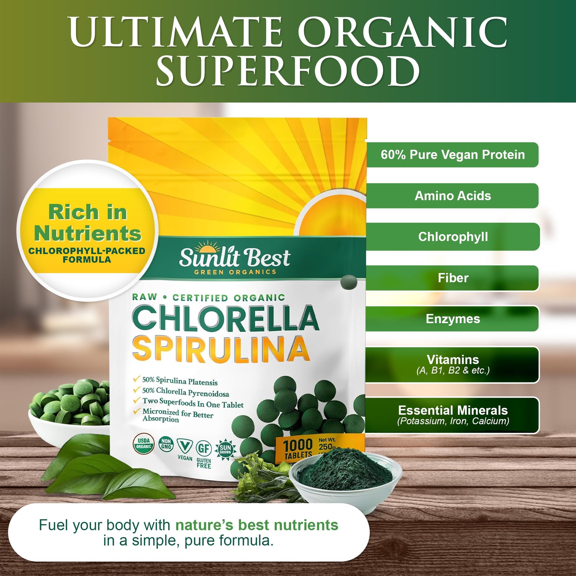 Organic Chlorella Spirulina 1000 tablet bottle label