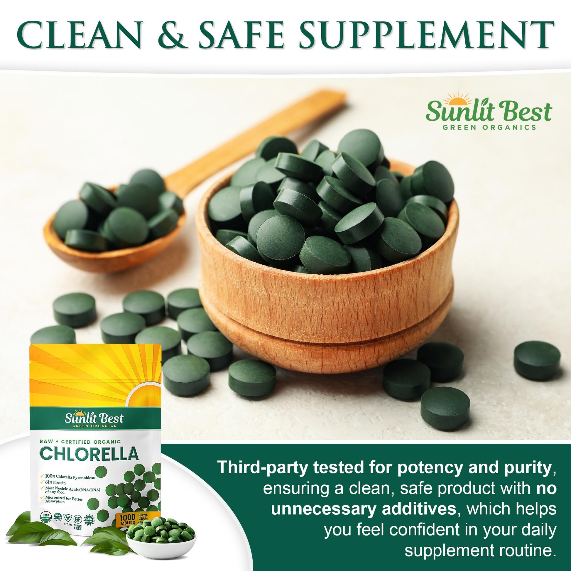 Sunlit Best cracked cell wall chlorella 1000 count container
