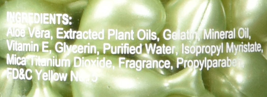 Nu-Health Health Pro Aloe Vera facial oil capsule packaging detailing the authentic imported product ingredients.