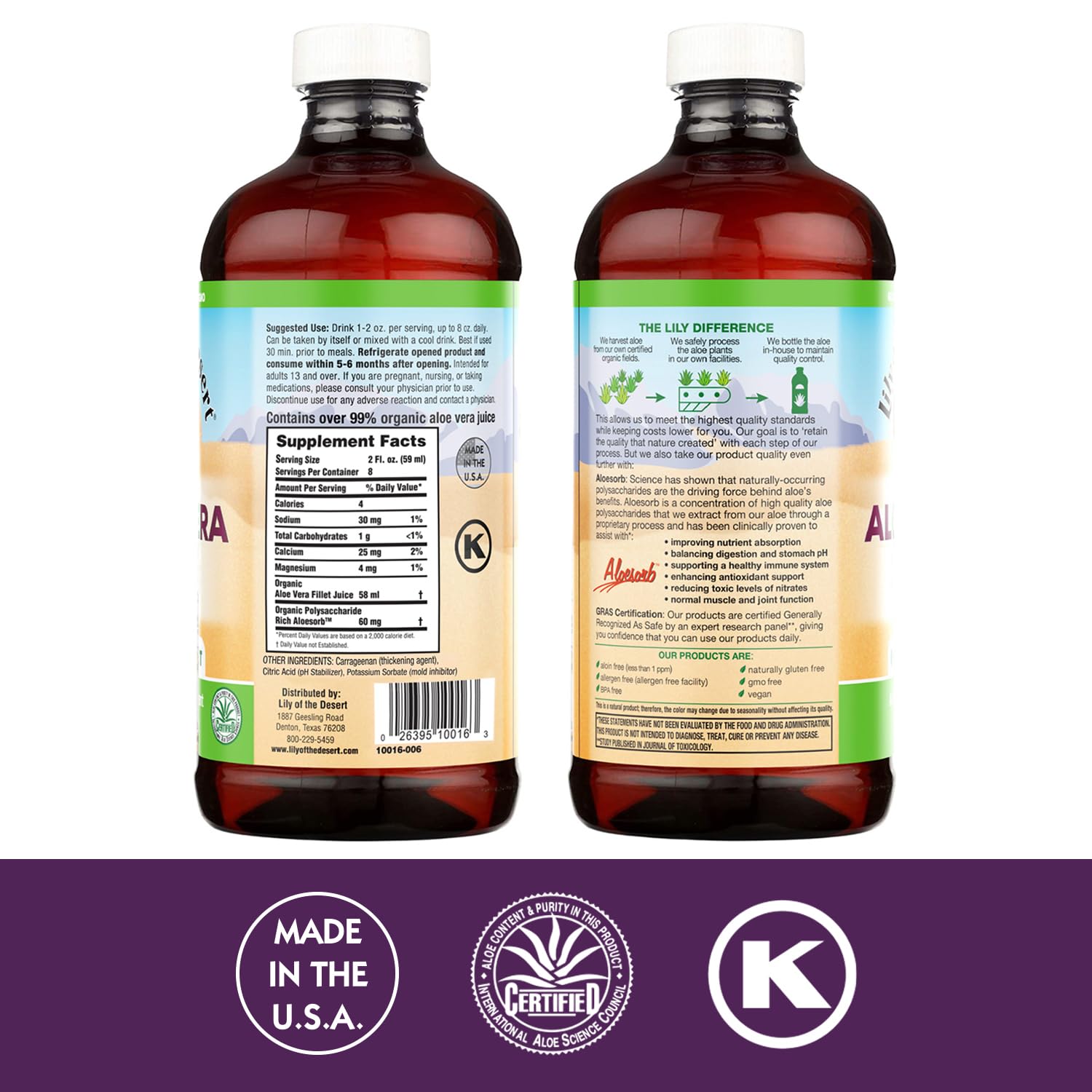 Lily of the Desert drinkable aloe vera gel supplement bottle close up view