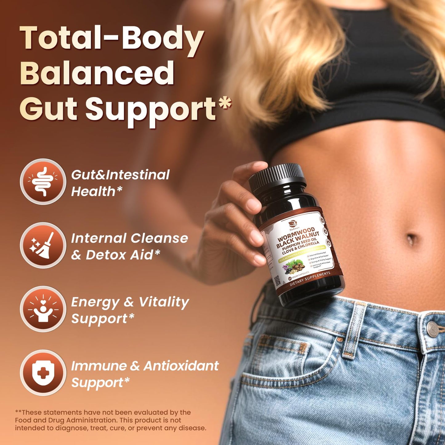 Back label of Lukaree gut health capsules showing ingredients