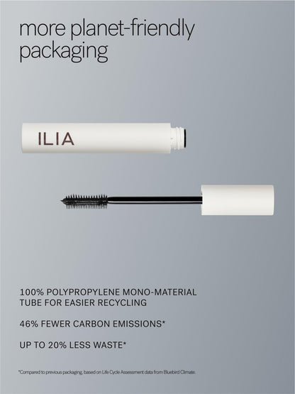 Top view of the ILIA mascara wand highlighting the precision tip designed to separate inner corner eyelashes.