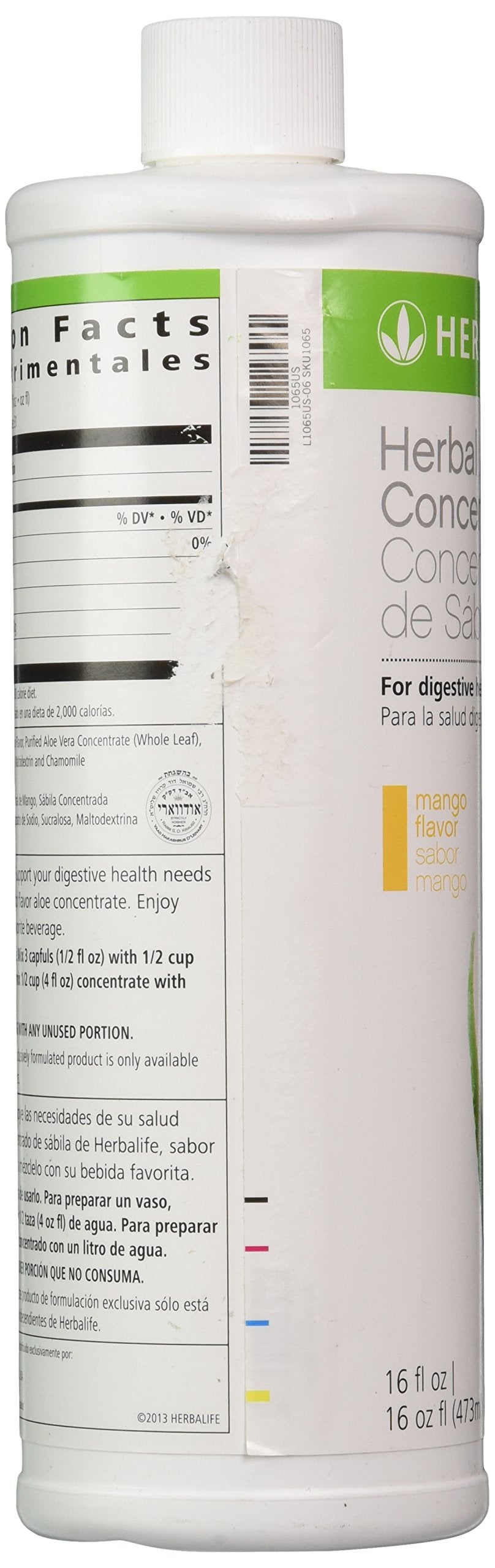 Side profile of 16 Fluid Ounce Herbalife Aloe bottle