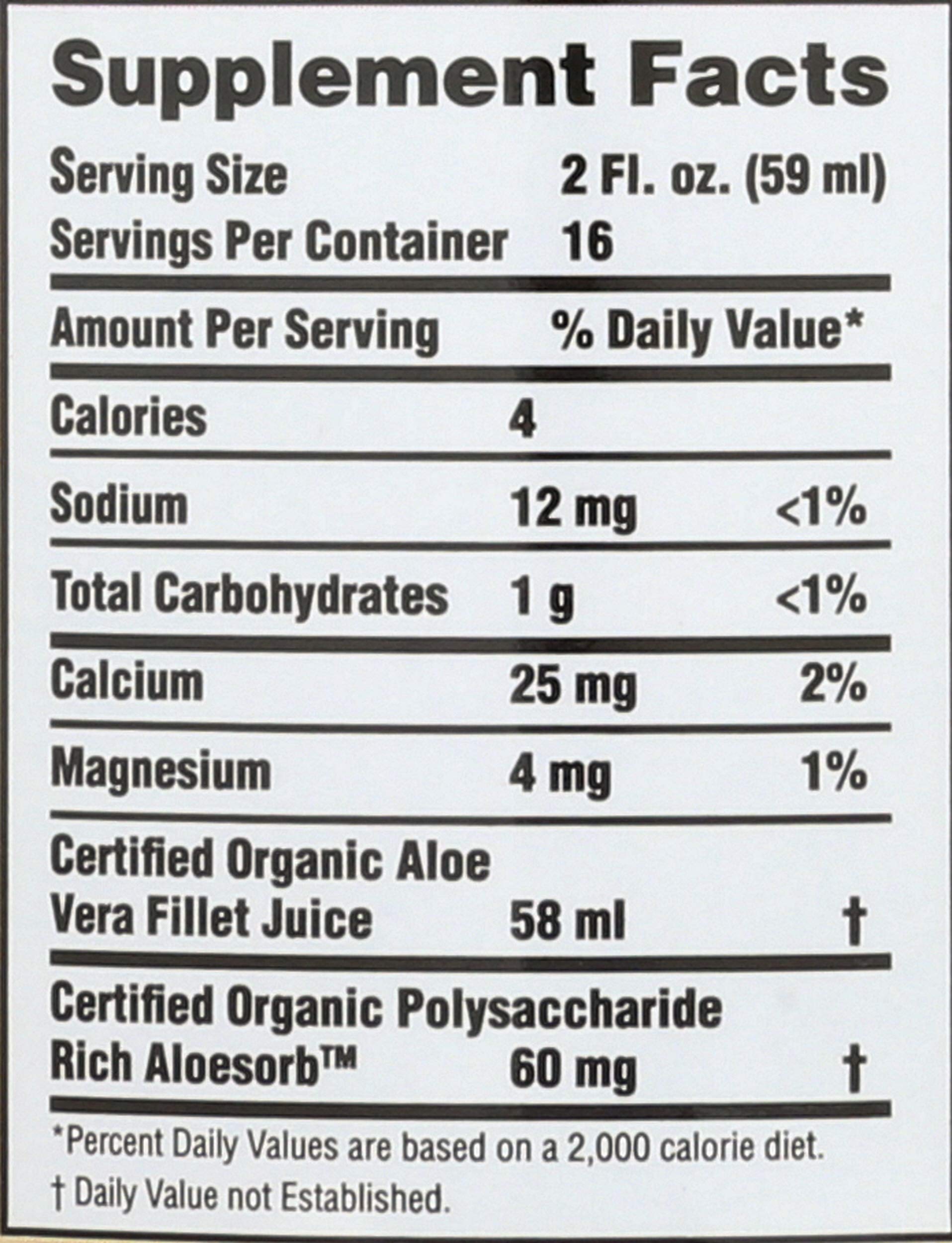 Lily Of The Desert Aloe Vera Juice 32 Fluid Ounce bottle label details