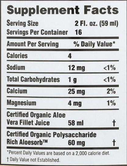 Lily Of The Desert Aloe Vera Juice 32 Fluid Ounce bottle label details