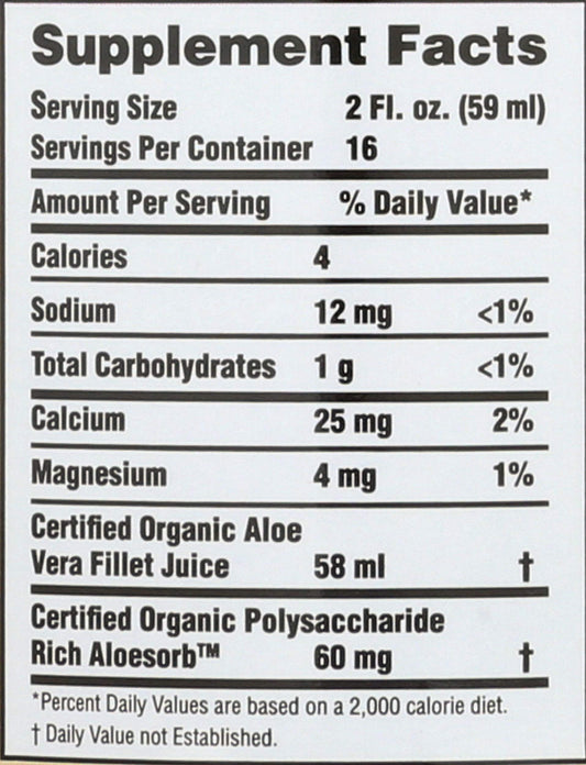 Lily Of The Desert Aloe Vera Juice 32 Fluid Ounce bottle label details