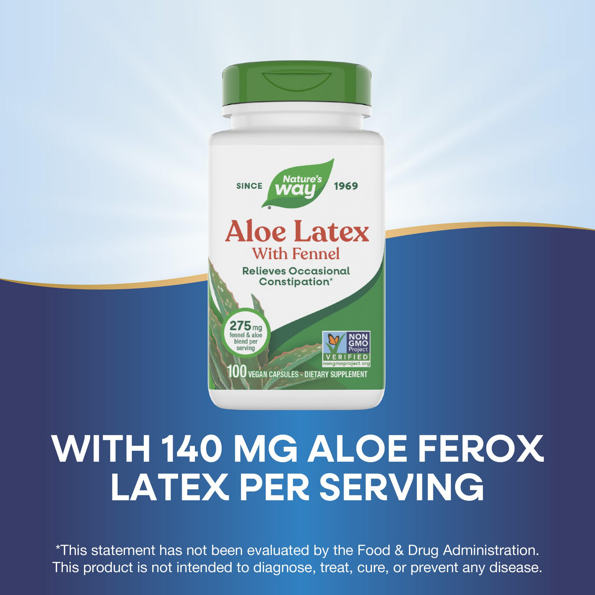 Back label of Nature's Way aloe vera capsules with fennel showing dosage instructions and safety warnings