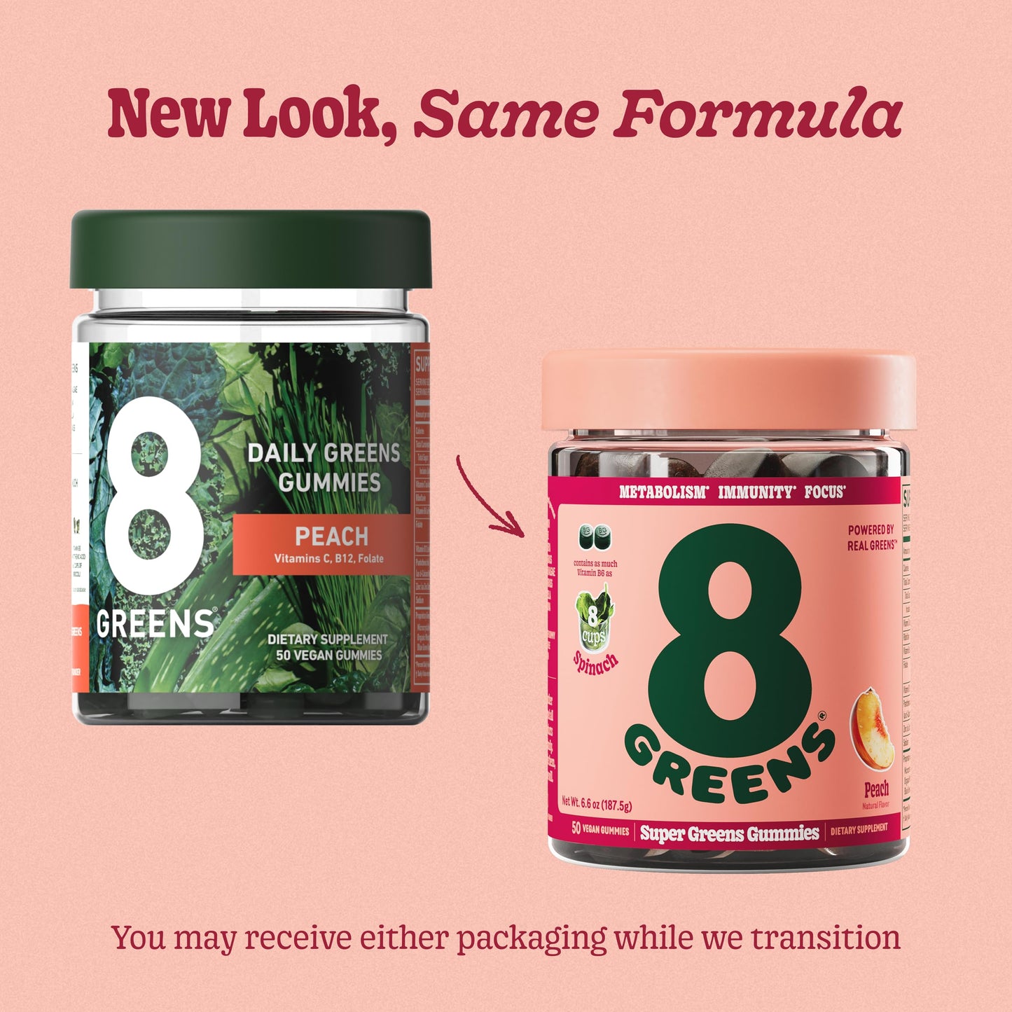 8Greens Peach superfood gummies nutrition label details