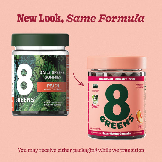 8Greens Peach superfood gummies nutrition label details