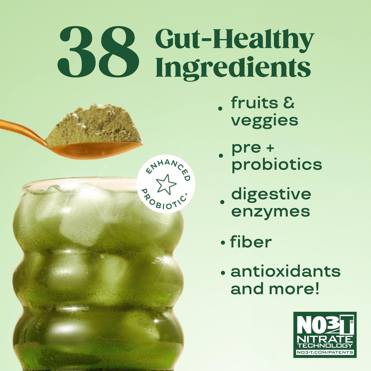 Bloom Nutrition superfood greens powder scoop and texture