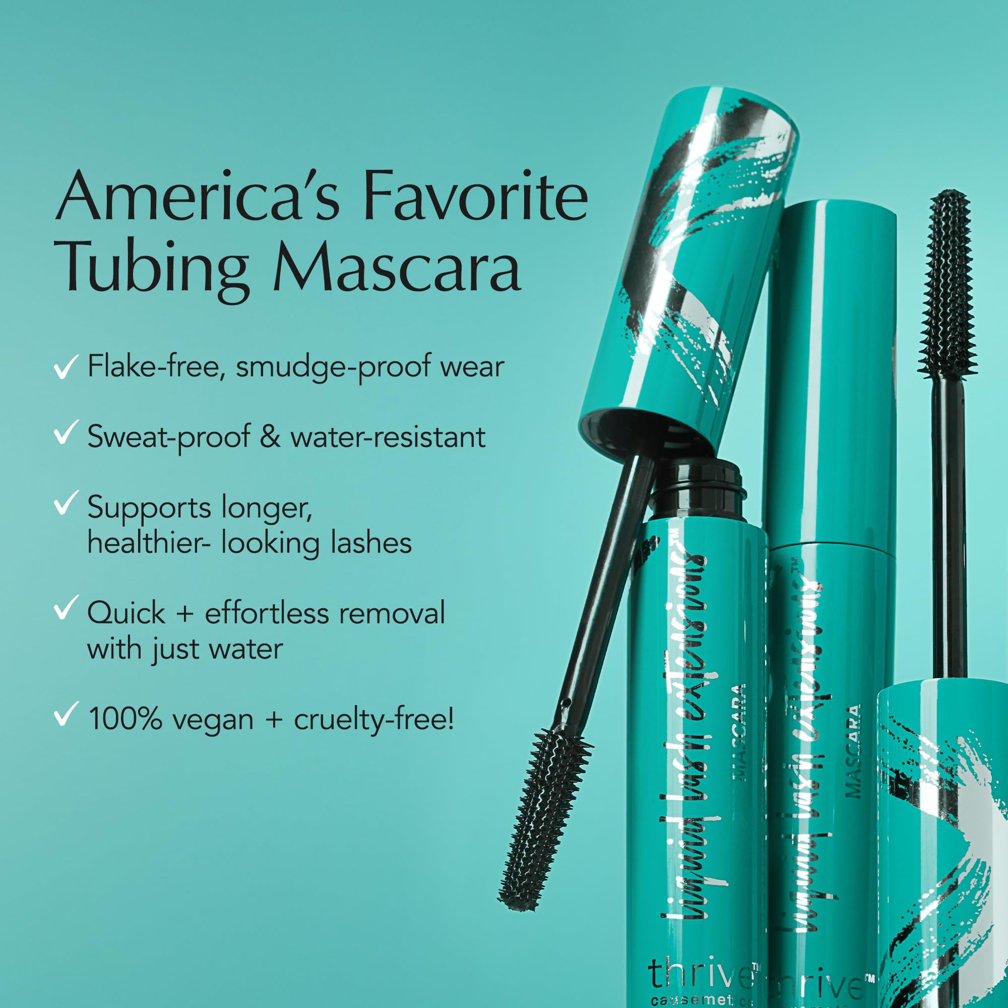 Thrive Causemetics mascara wand showcasing the lengthening brush bristles close up